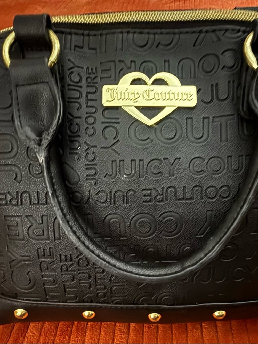 Juicy Couture Black Embossed Logo Satchel with Gold Heart Plaque